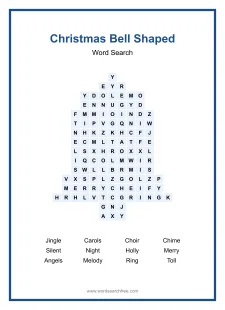 Christmas Bell Shaped - Shaped Word Search Puzzle