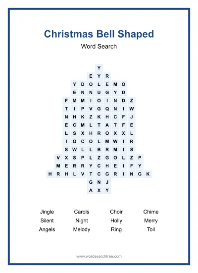 Printable Christmas Bell Shaped Word Search worksheet