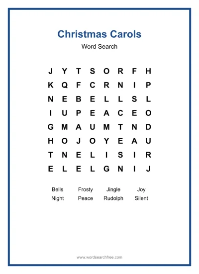 Printable Christmas Carols Word Search worksheet