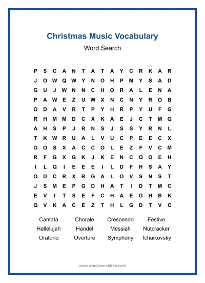 Printable Christmas Music Vocabulary Word Search worksheet
