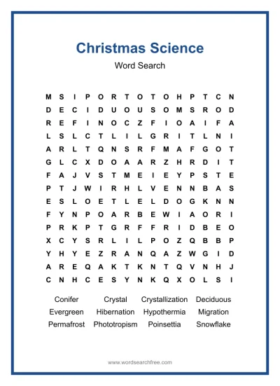 Printable Christmas Science Word Search worksheet