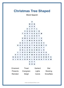 Christmas Tree Shaped - Shaped Word Search Puzzle
