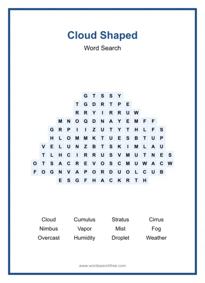 Printable Cloud Shaped Word Search worksheet