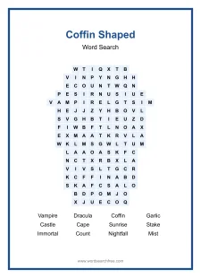 Coffin Shaped - Shaped Word Search Puzzle