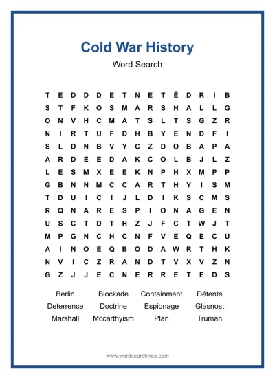 Printable Cold War History Word Search worksheet