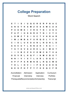 College Preparation Word Search - Free printable puzzle with 12 words