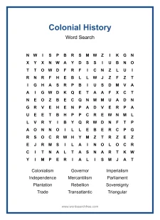 Colonial History - Hard Word Search Puzzle