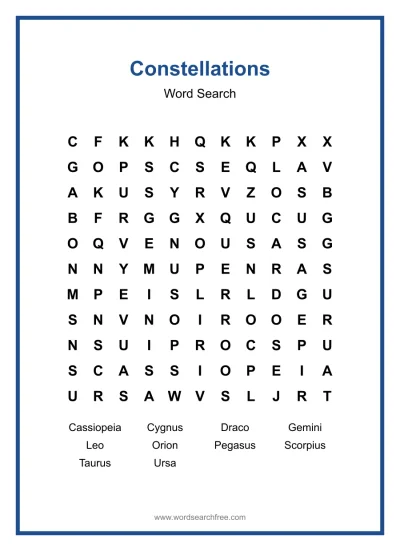 Printable Constellations Word Search worksheet