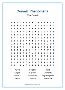 Cosmic Phenomena - Hard Word Search Puzzle