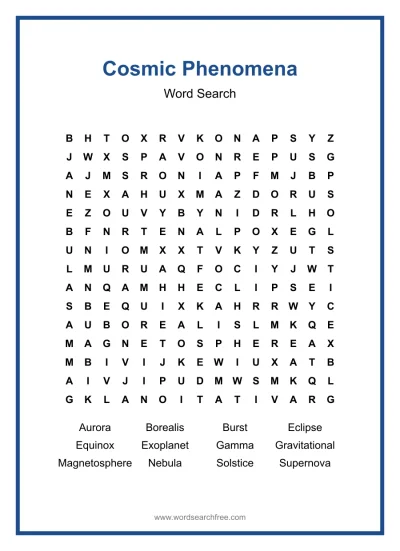 Printable Cosmic Phenomena Word Search worksheet