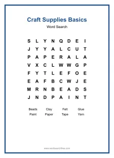 Craft Supplies Basics Word Search - Free printable puzzle with 8 words