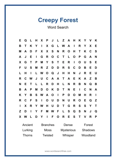 Printable Creepy Forest Word Search worksheet