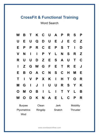 Printable CrossFit & Functional Training Word Search worksheet