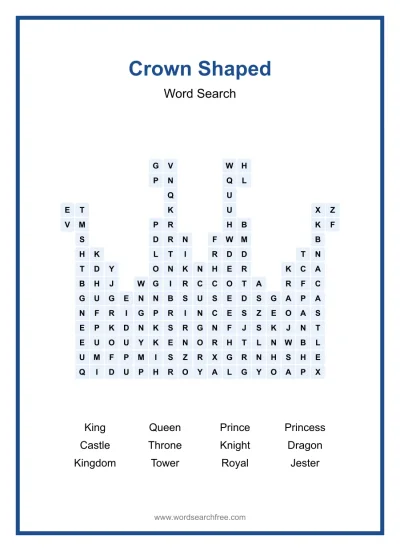 Printable Crown Shaped Word Search worksheet