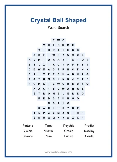 Printable Crystal Ball Shaped Word Search worksheet