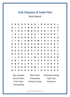 Cult Classics & Indie Film - Hard Word Search Puzzle
