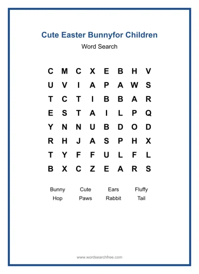 Printable Cute Easter Bunny for Children Word Search worksheet