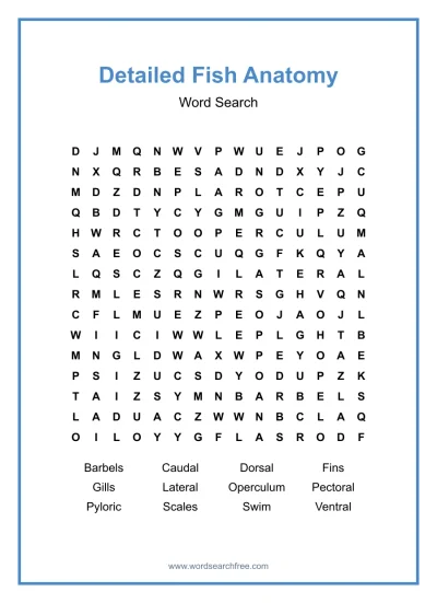 Printable Detailed Fish Anatomy Word Search worksheet