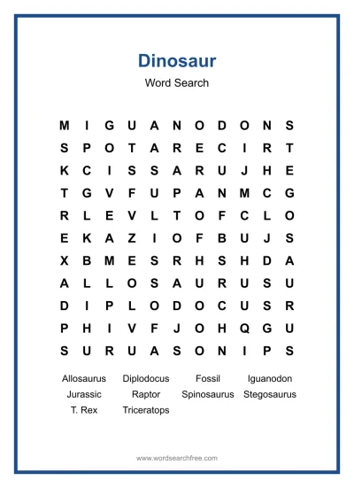 Printable Dinosaur Word Search worksheet