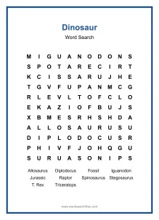 Dinosaur - Medium Word Search Puzzle