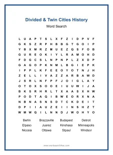 Divided & Twin Cities History Word Search - Free printable puzzle with 12 words