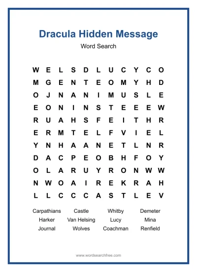 Printable Dracula Hidden Message Word Search worksheet
