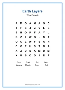 Earth Layers - Easy Word Search Puzzle