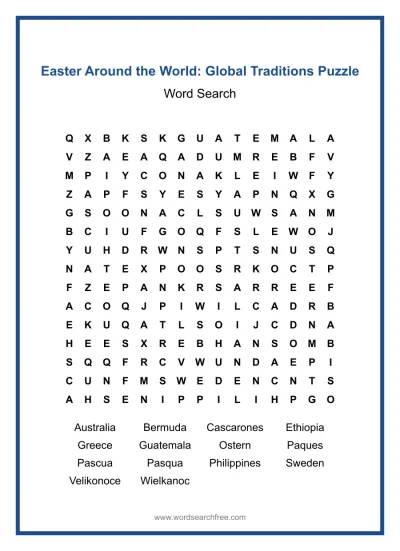 Printable Easter Around the World: Global Traditions Puzzle worksheet