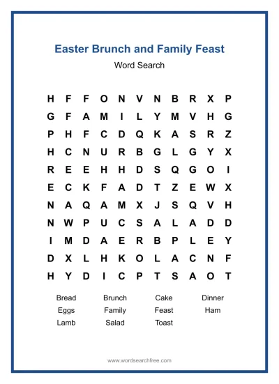 Printable Easter Brunch and Family Feast Word Search worksheet