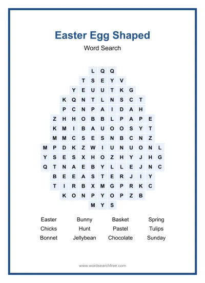 Printable Easter Egg Shaped Word Search worksheet
