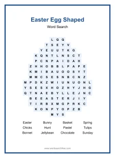 Easter Egg Shaped - Shaped Word Search Puzzle
