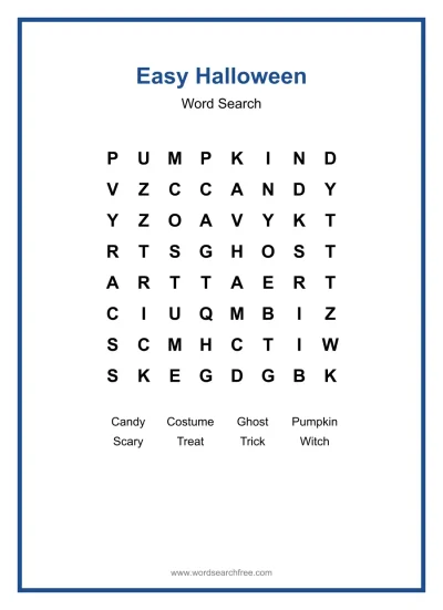 Printable Easy Halloween Word Search worksheet