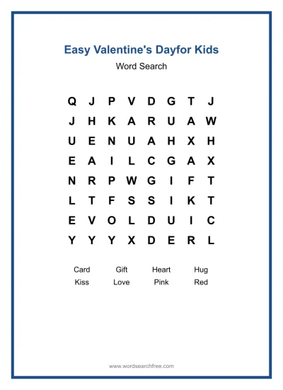 Printable Easy Valentine's Day for Kids Word Search worksheet