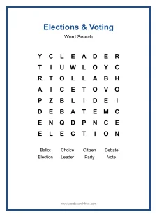 Elections & Voting Word Search - Free printable puzzle with 8 words