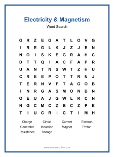 Electricity & Magnetism Word Search - Free printable puzzle with 10 words