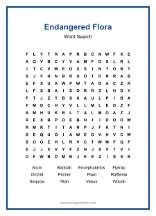 Endangered Flora Word Search - Free printable puzzle with 12 words