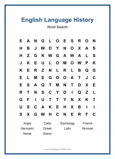English Language History Word Search - Free printable puzzle with 10 words