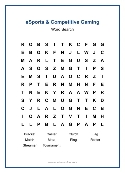 Printable eSports & Competitive Gaming Word Search worksheet