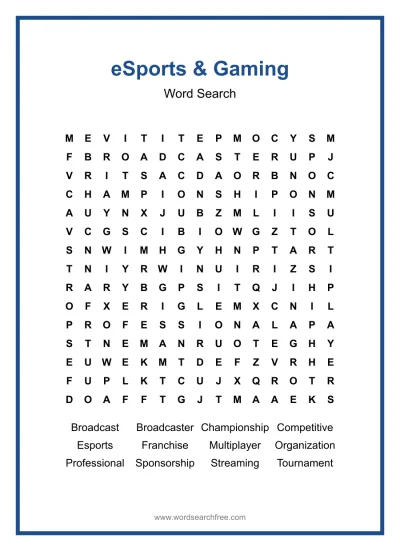 Printable eSports & Gaming Word Search worksheet