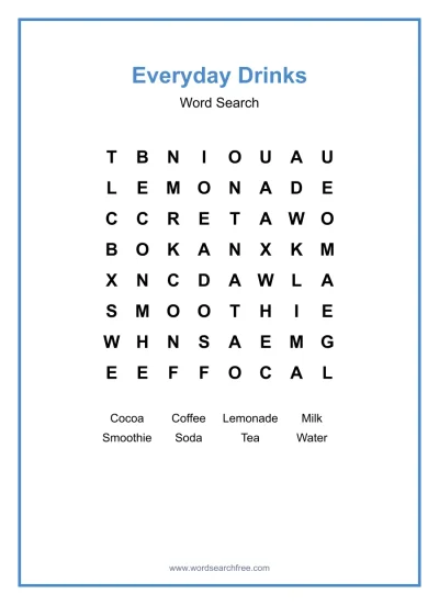 Printable Everyday Drinks Word Search worksheet
