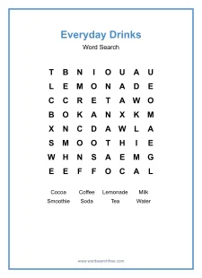 Everyday Drinks - large print word search