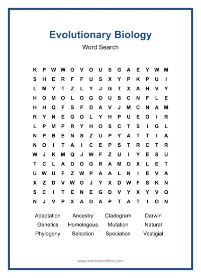 Printable Evolutionary Biology Word Search worksheet