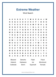 Extreme Weather Word Search - Free printable puzzle with 12 words