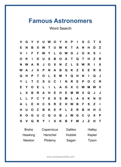 Printable Famous Astronomers Word Search worksheet