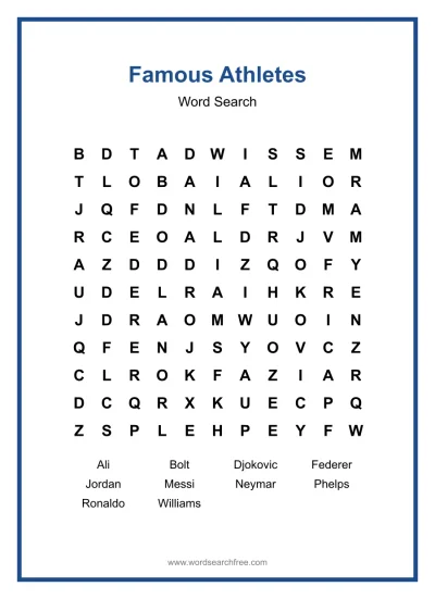 Printable Famous Athletes Word Search worksheet