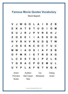 Famous Movie Quotes Vocabulary - Medium Word Search Puzzle