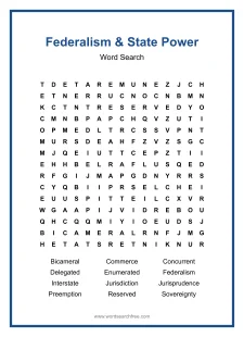 Federalism & State Power - printable word search worksheet