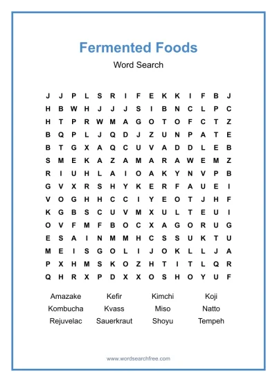 Printable Fermented Foods Word Search worksheet