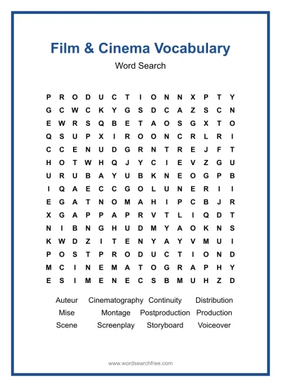 Printable Film & Cinema Vocabulary Word Search worksheet