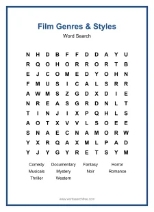 Film Genres & Styles - Medium Word Search Puzzle